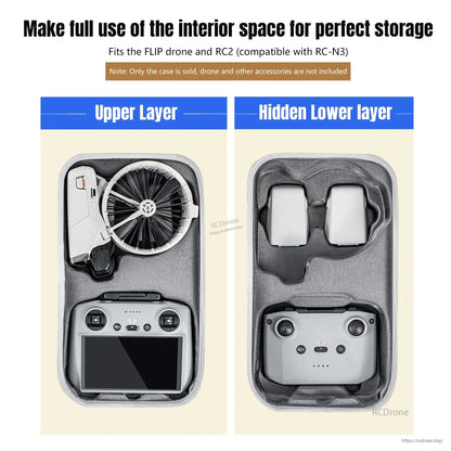 Storage case for FLIP drone and RC2, fits perfectly, upper layer hides, lower layer reveals