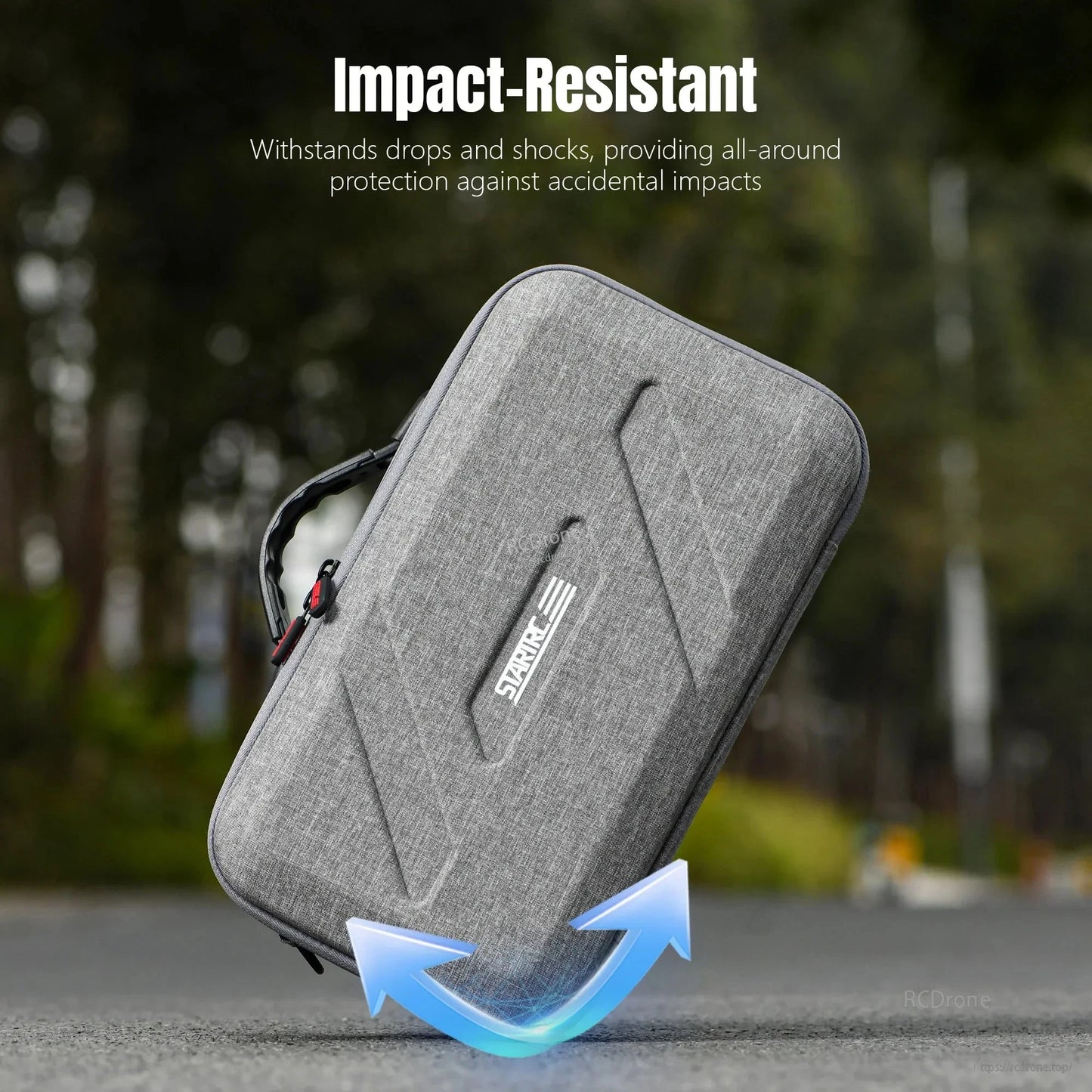 Impact-resistant case protects drone and batteries from drops and shocks.