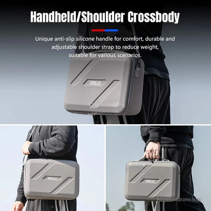 Crossbody case features anti-slip handle and adjustable strap for comfort and versatility.