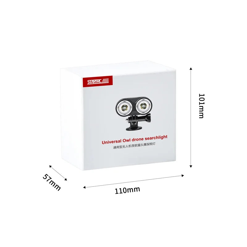 STARTRC Charger Accessory: LED Searchlight, STARTRC Universal Owl drone searchlight, 110×57×101mm, features dual LED lights for enhanced night operation visibility and performance.