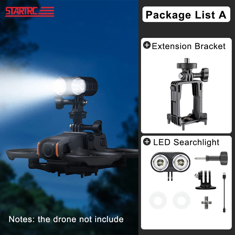 STARTRC Charger Accessory: LED Searchlight, STARTRC LED Searchlight with extension bracket; includes light, mount, screws, and cable. Drone not included.