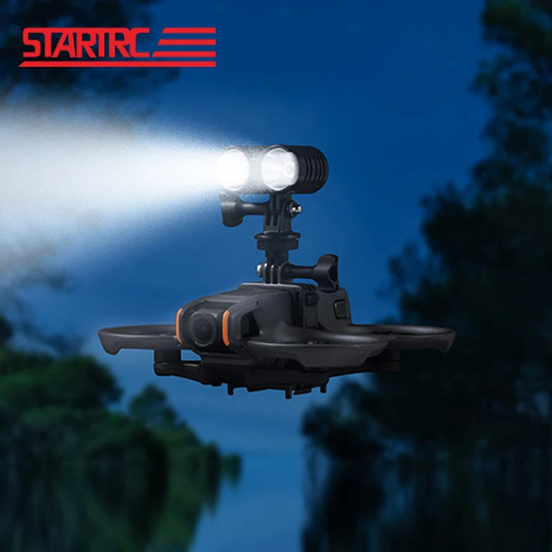 STARTRC Charger Accessory: LED Searchlight, The Avata 2 bracket integrates with the fuselage, allowing for unobstructed fill lights and downward-looking sensors.