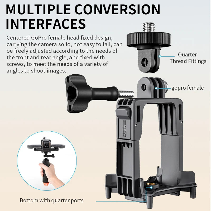 STARTRC Charger Accessory: LED Searchlight, Versatile mounting with GoPro female head, quarter thread fittings, and bottom quarter ports for flexible camera positioning and angle adjustments.