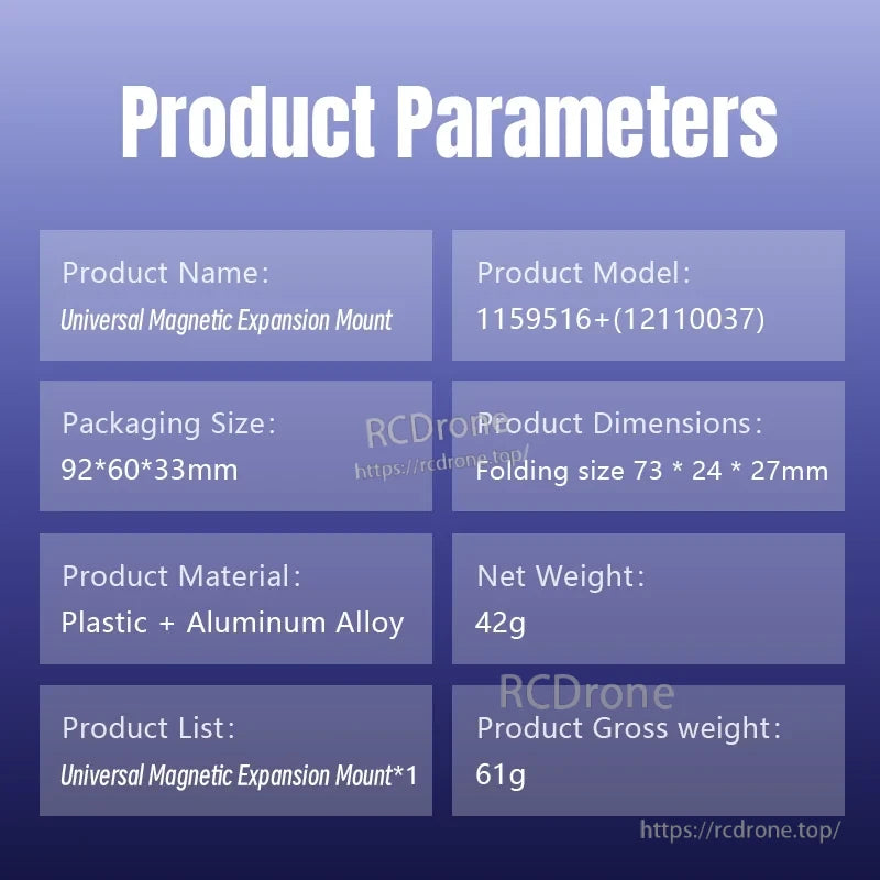 STARTRC DJI Action Magnetic Mount, Universal Magnetic Expansion Mount (1159516+12110037), plastic and aluminum alloy, 73×24×27mm (folded), 42g net. Includes one mount; packaging: 92×60×33mm.