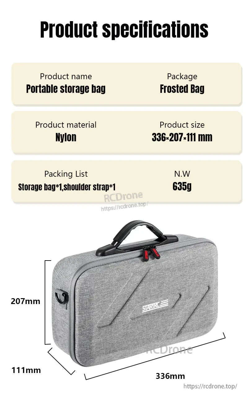 STARTRC DJI Flip Carry Case, Lightweight nylon storage bag, 336×207×111mm, 635g, with shoulder strap for portable convenience.