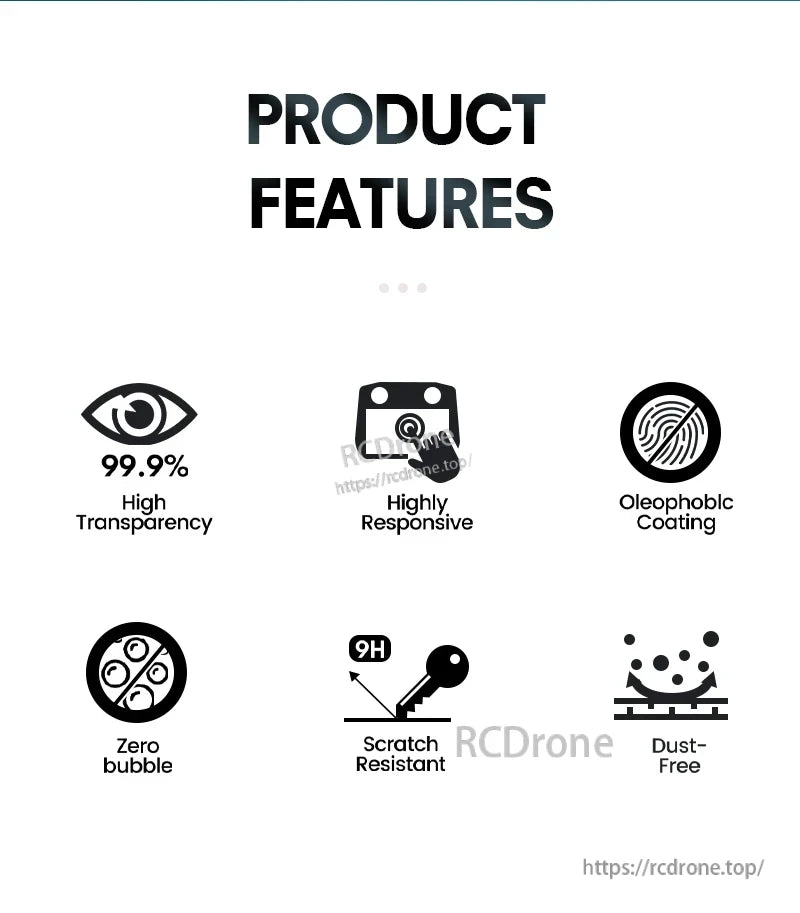 STARTRC DJI RC Plus Screen Protector, Highly responsive, 99.9% transparent screen protector with oleophobic coating, zero bubbles, 9H scratch resistance, and dust-free application.