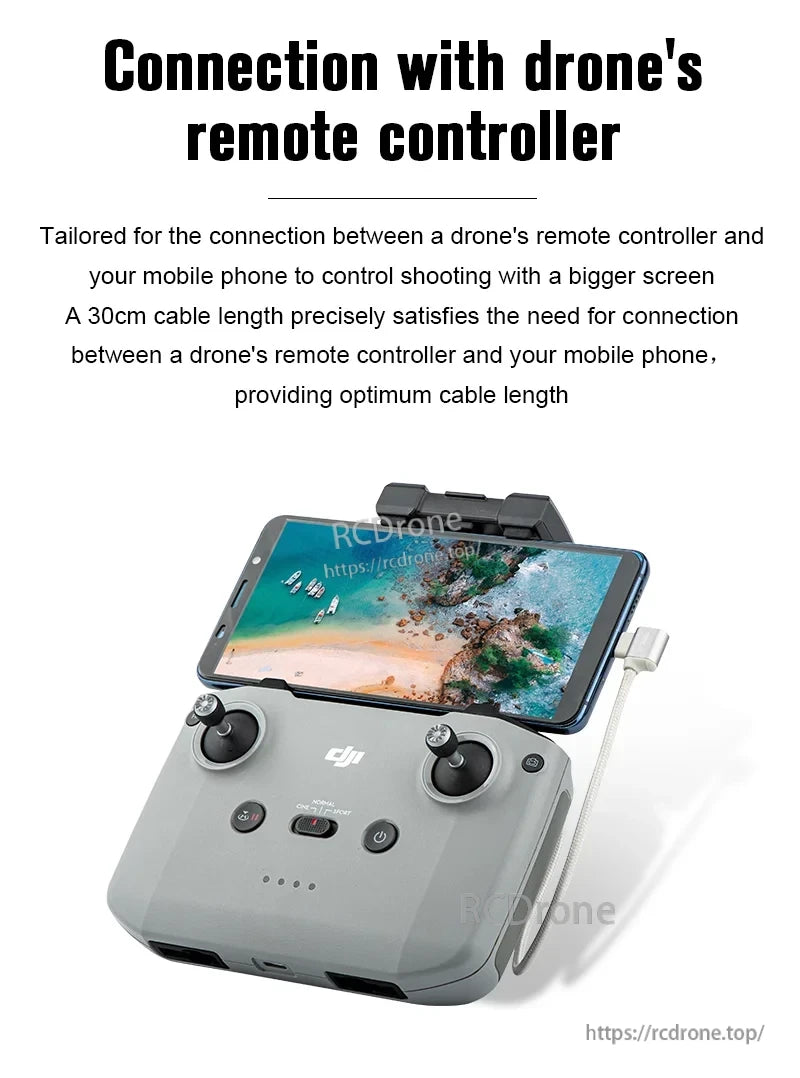 STARTRC Data Cable, 30cm cable connects drone remote to phone for larger screen control, optimized for DJI controllers.