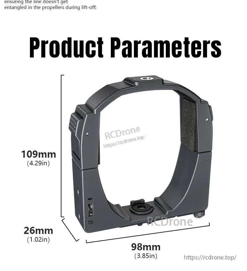 STARTRC drone airdrop features: 109mm height, 98mm width, 26mm depth, USB port, and camera lens for compact aerial delivery.