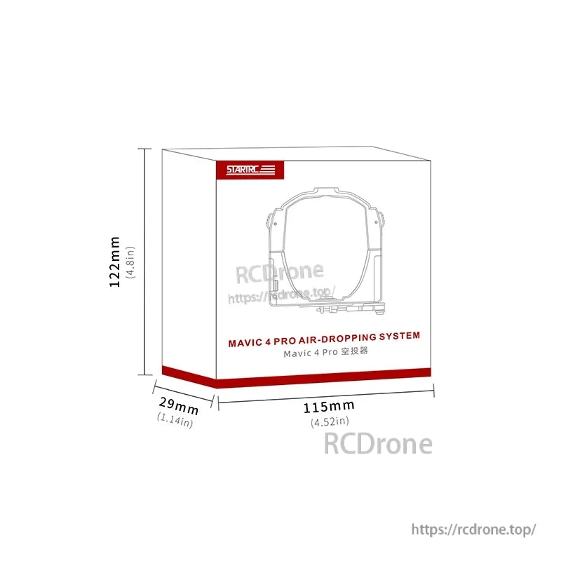 STARTRC Drone Airdrop, STARTRC Mavic 4 Pro air-dropping system, compact at 122x115x29mm, designed for precise drone payload delivery.