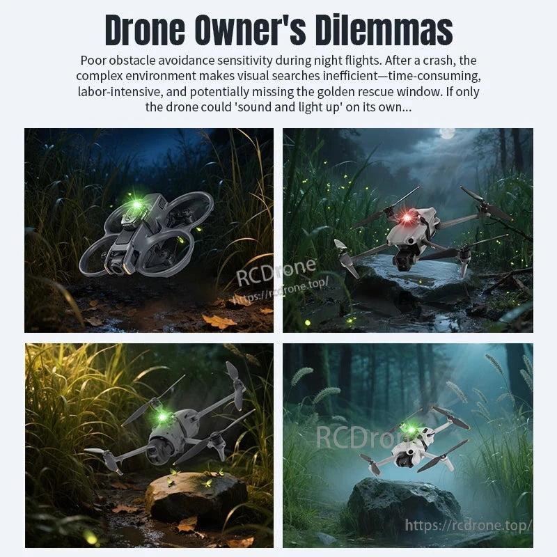Poor night obstacle avoidance causes crashes; complex terrain complicates searches. Ideal fix: drones self-illuminate and emit sound for easier recovery. (24 words)