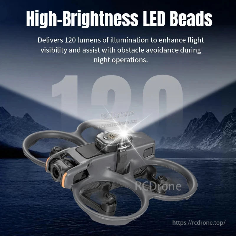 High-brightness LED beads provide 120 lumens, improving night flight visibility and obstacle avoidance.
