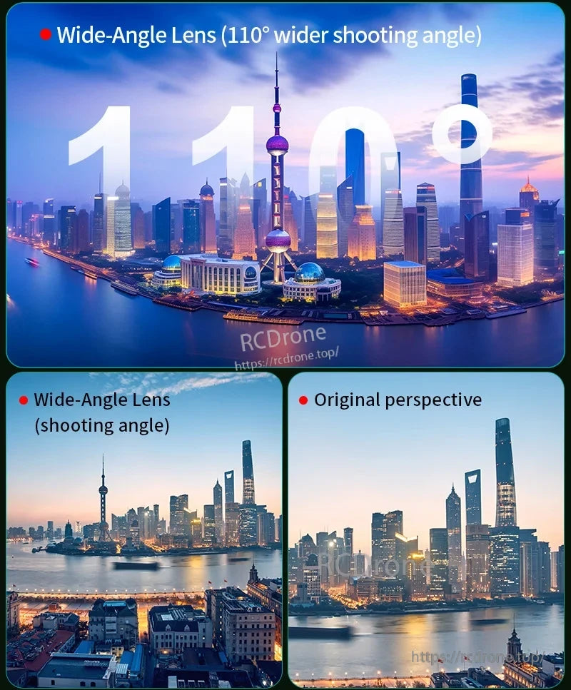 STARTRC Drone Camera Lens Filter, The wide-angle lens provides a 110° field of view, capturing broader cityscapes than the original perspective.