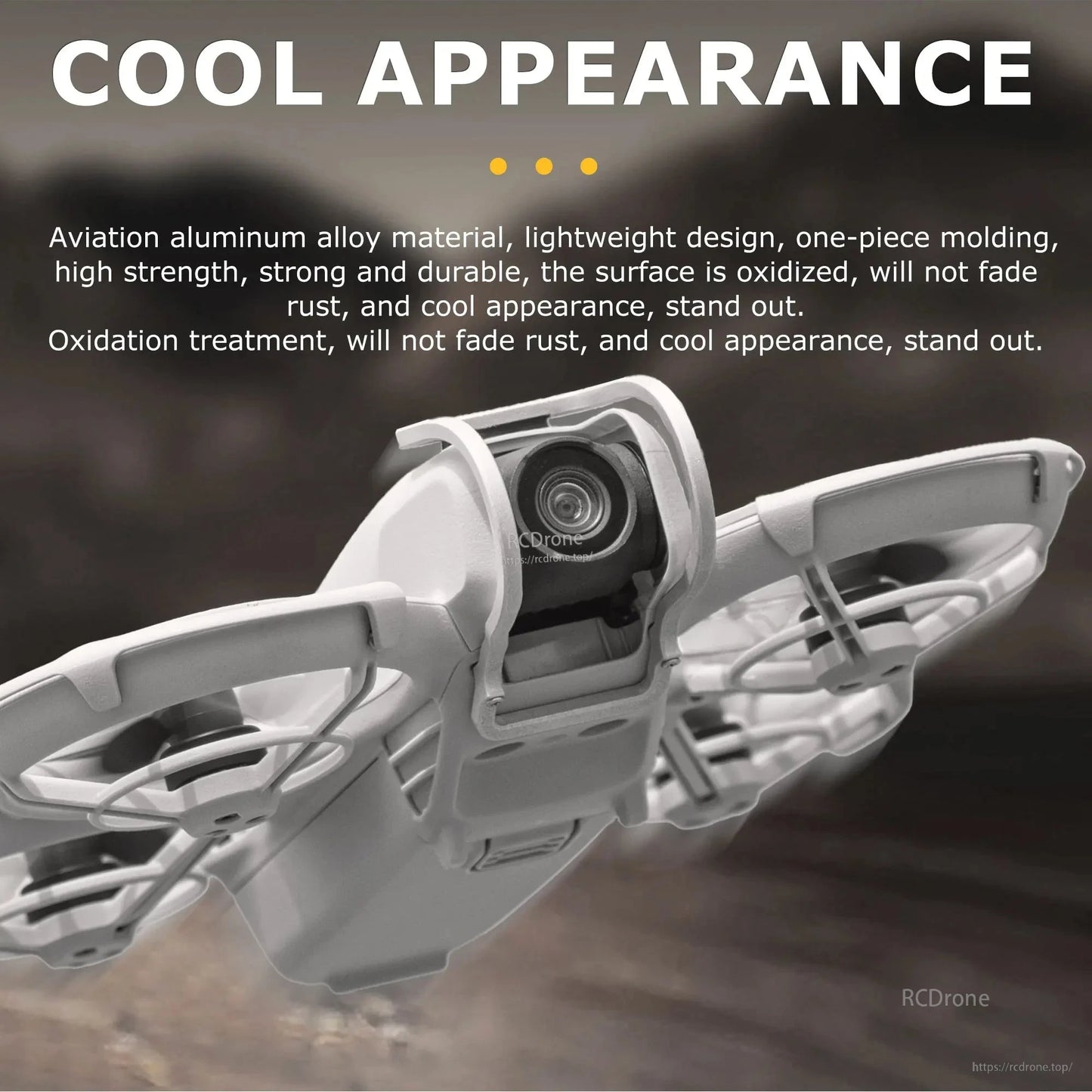 Sleek, lightweight drone made of durable aviation aluminum alloy with one-piece molding and oxidized finish for fade- and rust-resistant, stylish performance.