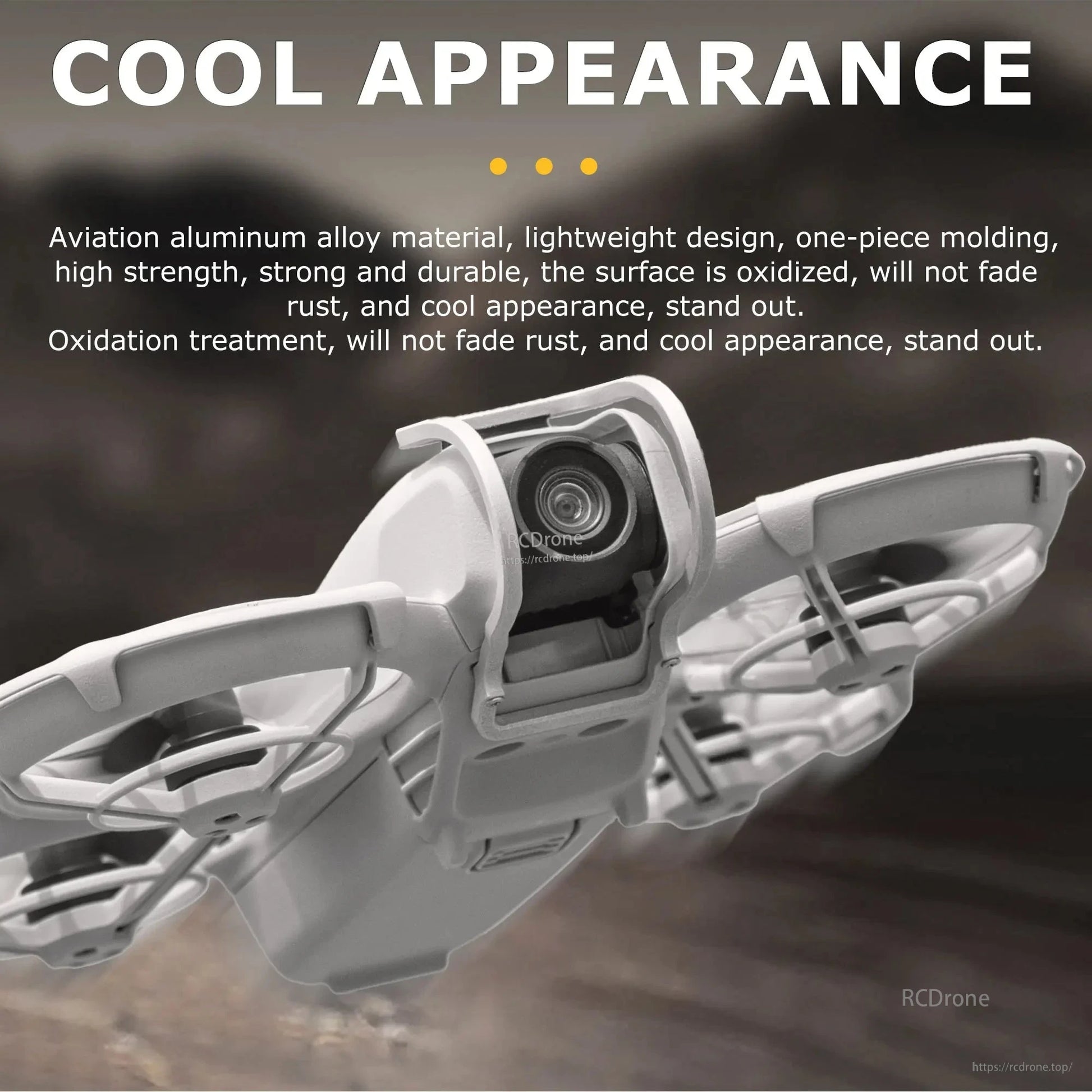 Sleek, lightweight drone made of durable aviation aluminum alloy with one-piece molding and oxidized finish for fade- and rust-resistant, stylish performance.