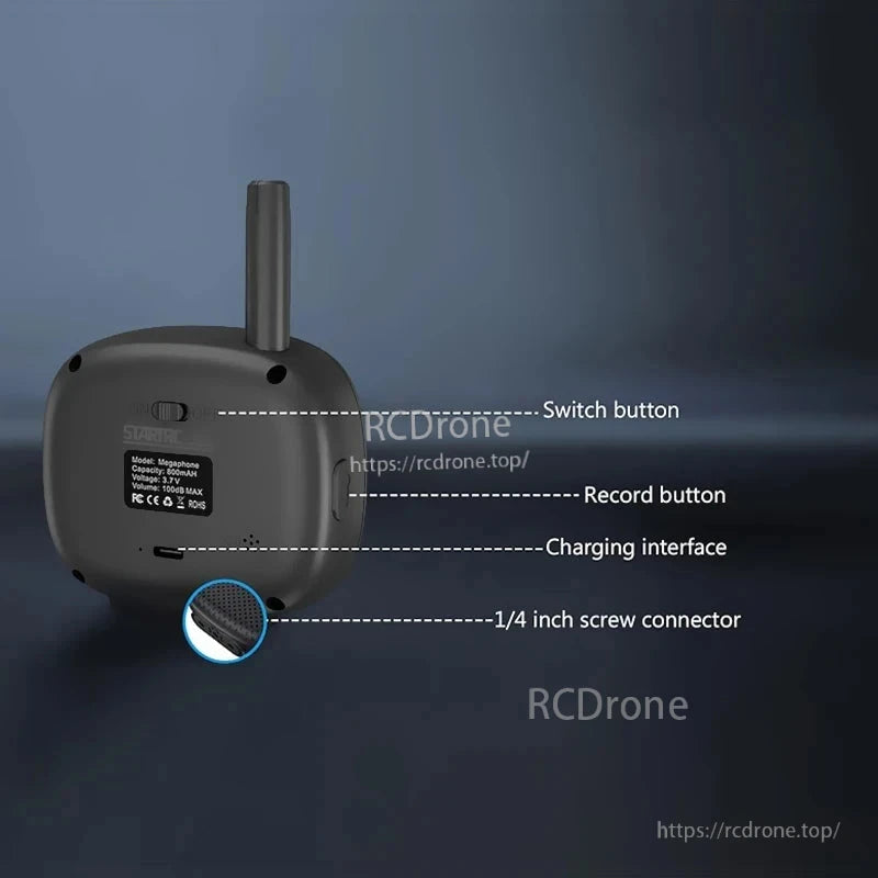 STARTRC Drone Speaker, STARTRC wireless megaphone: 120dB, 1/4" mount, record/switch functions, charging port, compatible with DJI drones.