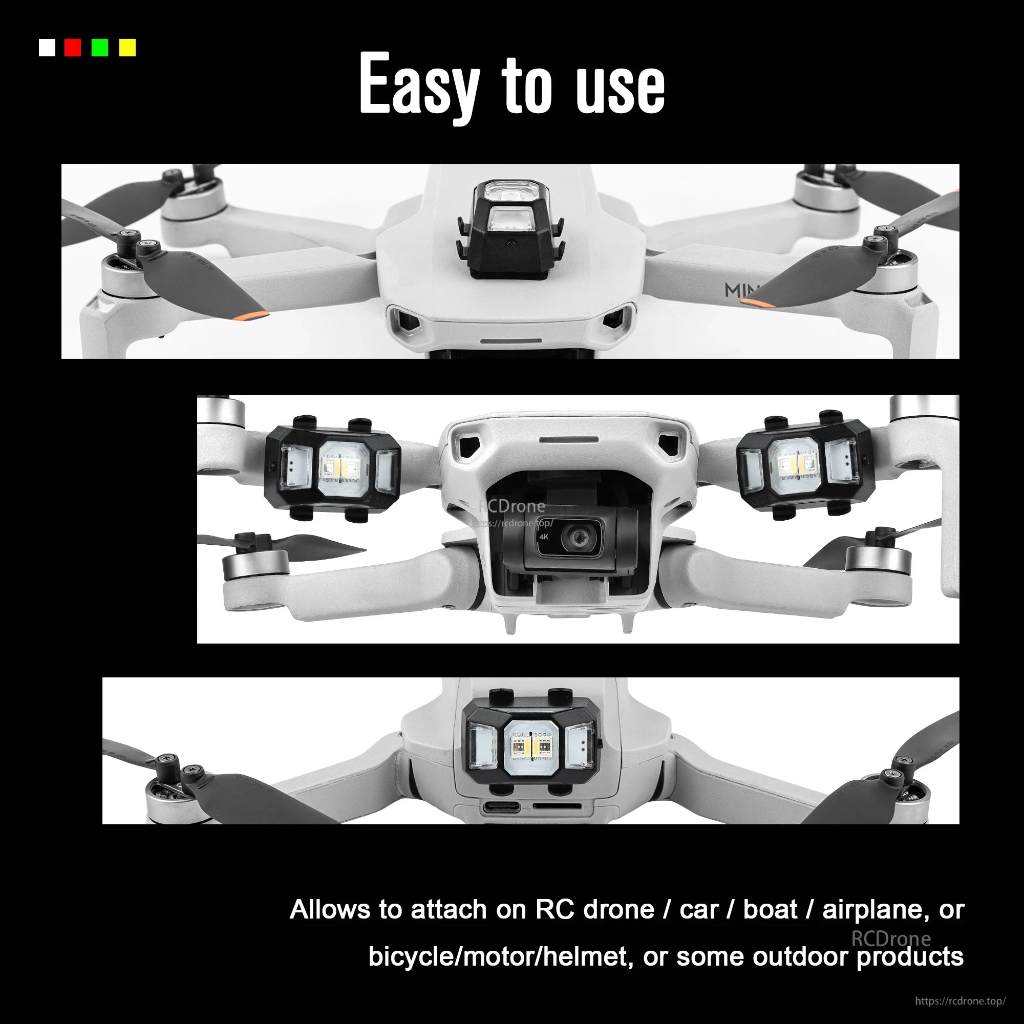 STARTRC Drone Strobe Flashing Light, Compact, versatile mount easily attaches to drones, vehicles, helmets, and outdoor gear for convenient, hands-free use.