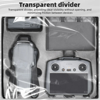 STARTRC Dual Drone Storage Bag, A transparent divider that maintains visibility without opening, featuring a sturdy 7.9cm aluminum rod for drone storage support.