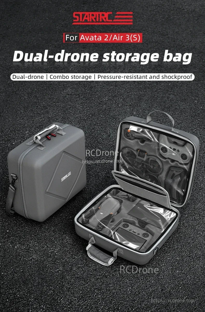 STARTRC Dual Drone Storage Bag, STARTRC dual-drone storage bag fits Avata 2 and Air 3(S), offering compact, protective transport for two drones and accessories. Durable, lightweight design with padded compartments.