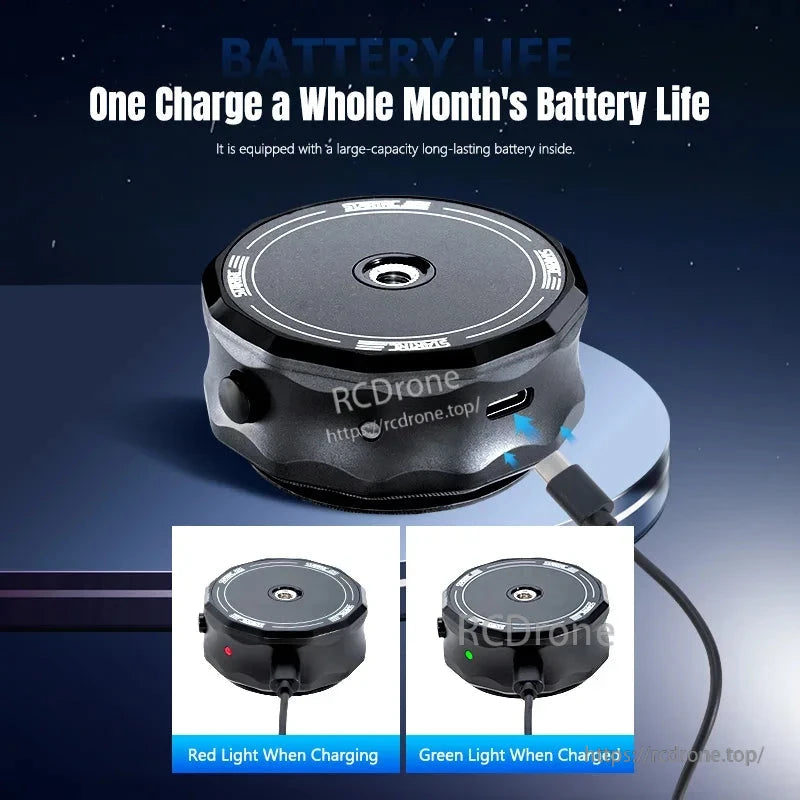 One charge lasts a month with a large capacity battery; red light means charging, green means fully charged.