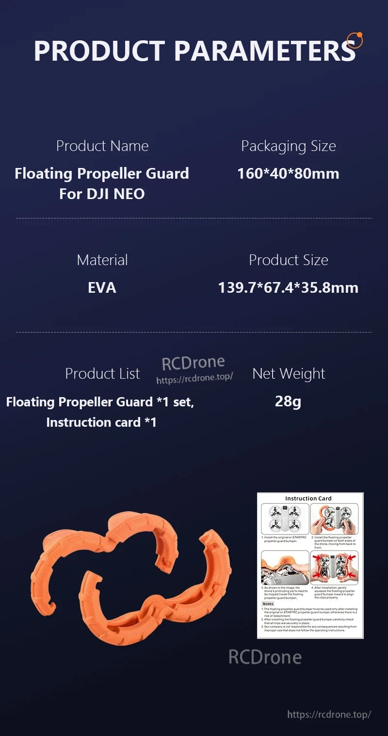 STARTRC StartRC Floating Propeller Guard, StartRC Floating Propeller Guard for DJI NEO, made of EVA material, includes floating propeller guard and instructions.