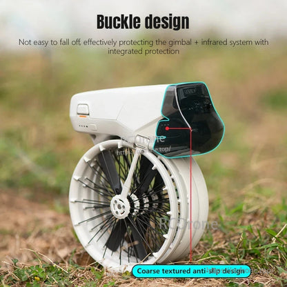 The buckle design safeguards the gimbal and infrared system, featuring anti-slip texture for enhanced protection and stability.