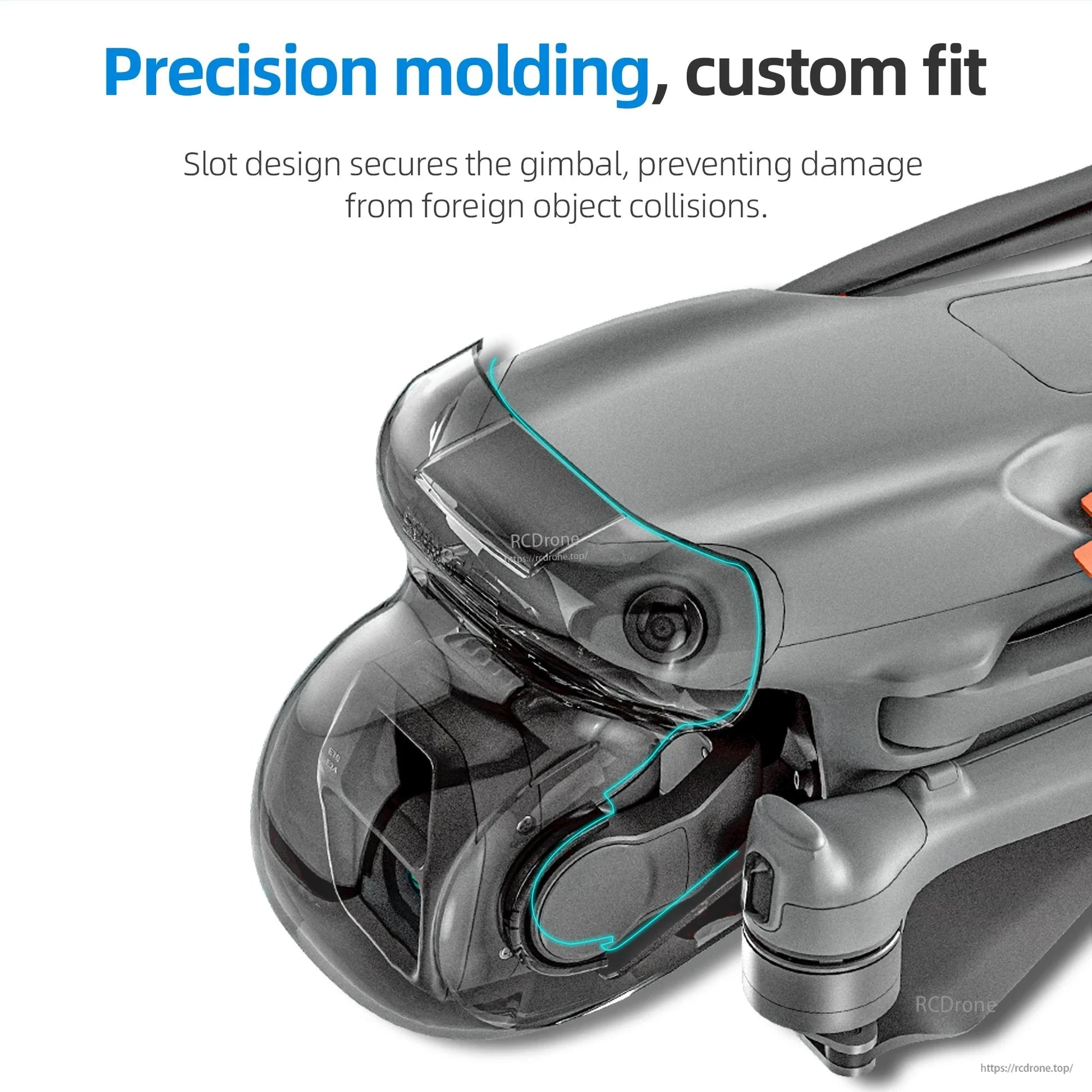 Precision-molded, custom-fit design with secure slot to protect gimbal from collision damage.