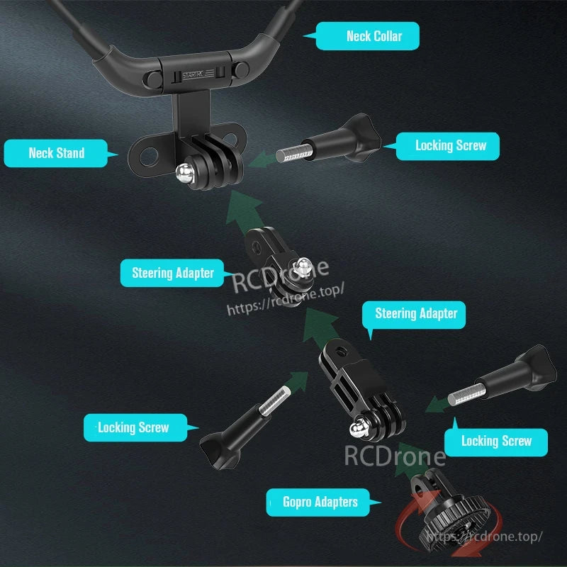 STARTRC Hanging Neck Mount Holder, STARTRC Neck Mount with Adapter, Locking Screws and GoPro Connectors