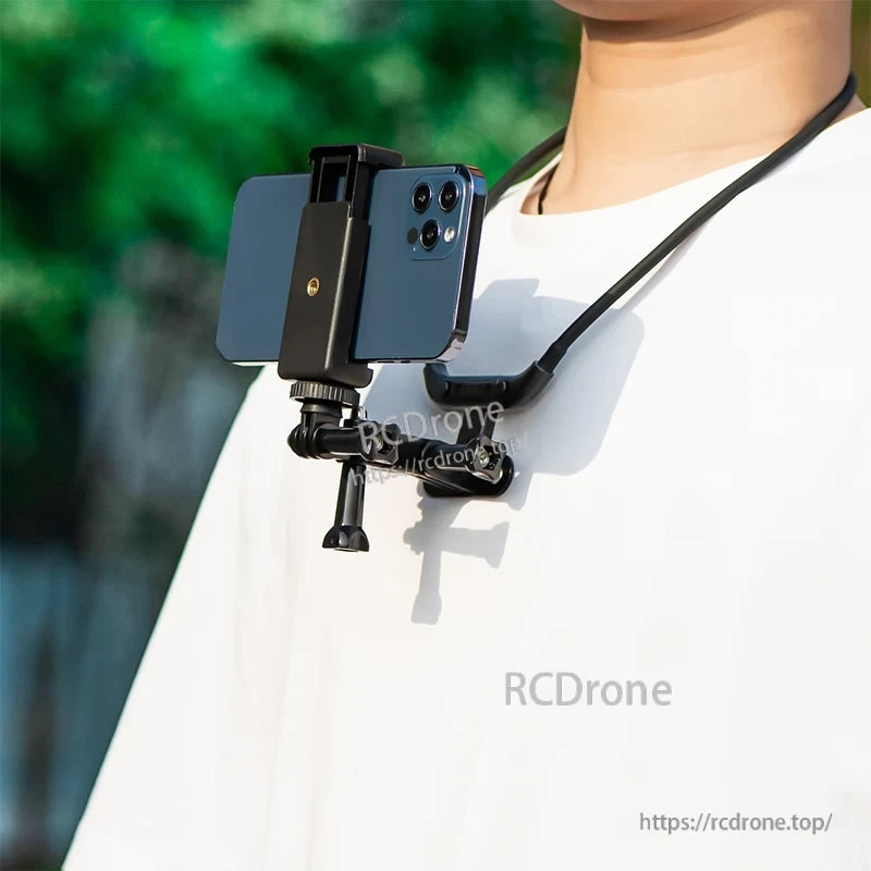 STARTRC Hanging Neck Mount Holder, Extension joint allows three-way adjustment: up/down, left/right, and front/rear, with rotation capabilities for 180° pitch and level turns.