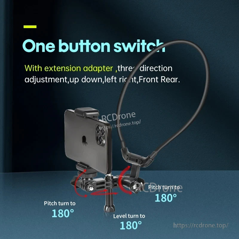 STARTRC Hanging Neck Mount Holder, One button switch, 3-direction adjustment, 180° pitch and level rotation with extension adapter.