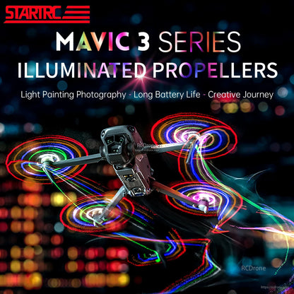 STARTRC Mavic 3 LED propellers: 5-color lights, 3 modes, rechargeable, low noise, ideal for night flights and light painting with long battery life.