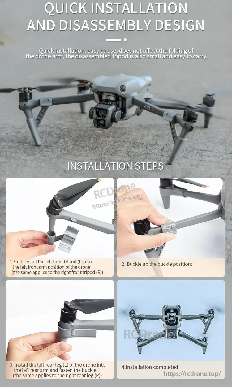 STARTRC Landing Gear, Quick-install drone landing gear with secure buckle, compact design for easy portability and folding, enabling simple, fast setup without interference.