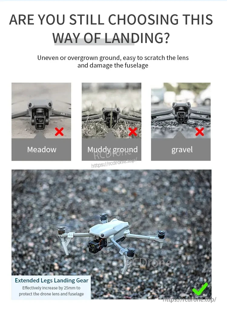 STARTRC Landing Gear, Extended legs landing gear protects drone lens and fuselage by increasing clearance on uneven terrain.