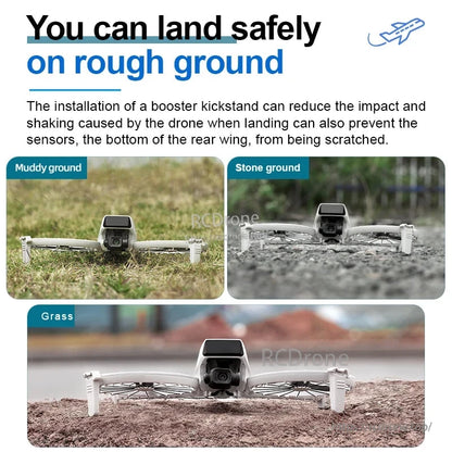STARTRC Landing Gear, Booster kickstand enables safe drone landings on rough terrain, reducing impact and preventing damage on muddy, rocky, or grassy surfaces.