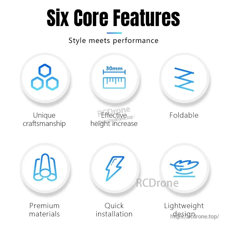 STARTRC Landing Gear, Six-core features meet performance standards with a unique 30mm foldable design and premium lightweight materials.