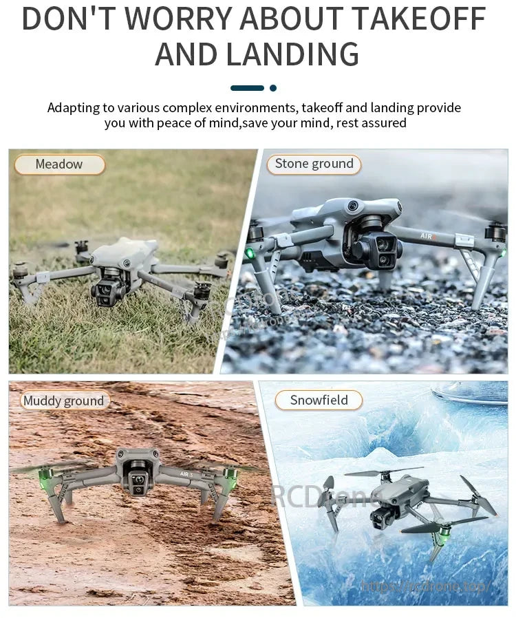 STARTRC Landing Gear ensures stable takeoff and landing on meadow, stone, mud, and snow. (15 words)