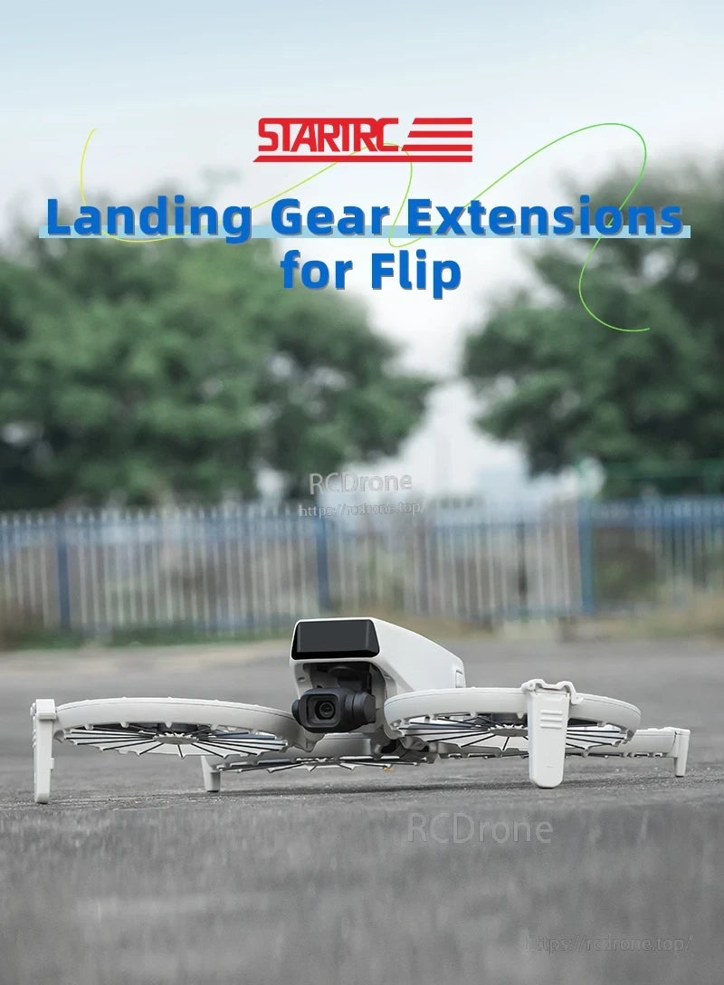 STARTRC Landing Gear, DJI FLIP landing gear with 10mm extension, detachable legs, quick-release skid, and 9g lightweight design for flexible usage.