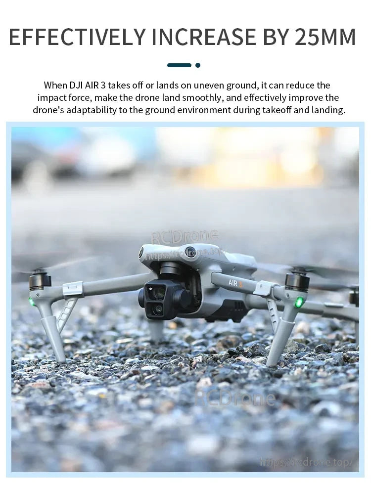 STARTRC Landing Gear, DJI Air 3 landing gear raises height by 25mm, minimizing impact on rough terrain for smoother takeoffs and landings.