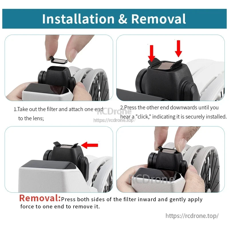 STARTRC Lens Filter, Attach filter to lens until it clicks for installation; push sides inward and gently pull one end to remove.