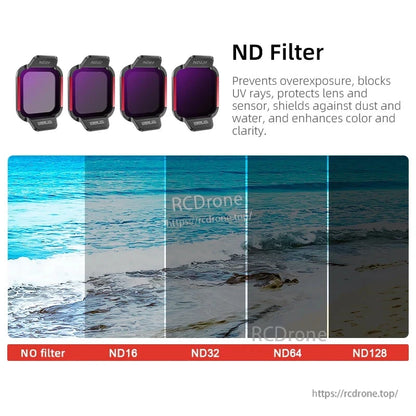 STARTRC Lens Filter, ND filter set reduces overexposure, blocks UV, protects lens, enhances color/clarity; includes ND16, ND32, ND64, ND128 options.