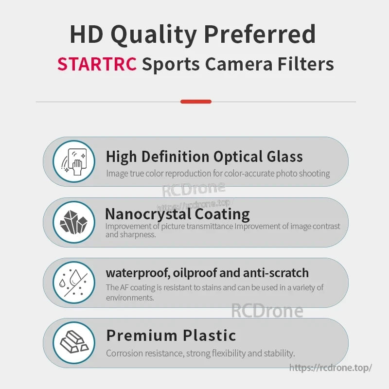 STARTRC Lens Filter, STARTRC sports camera filters use HD optical glass, nanocrystal coating, waterproof anti-scratch AF coating, and durable plastic for clarity, color accuracy, and long-lasting performance.