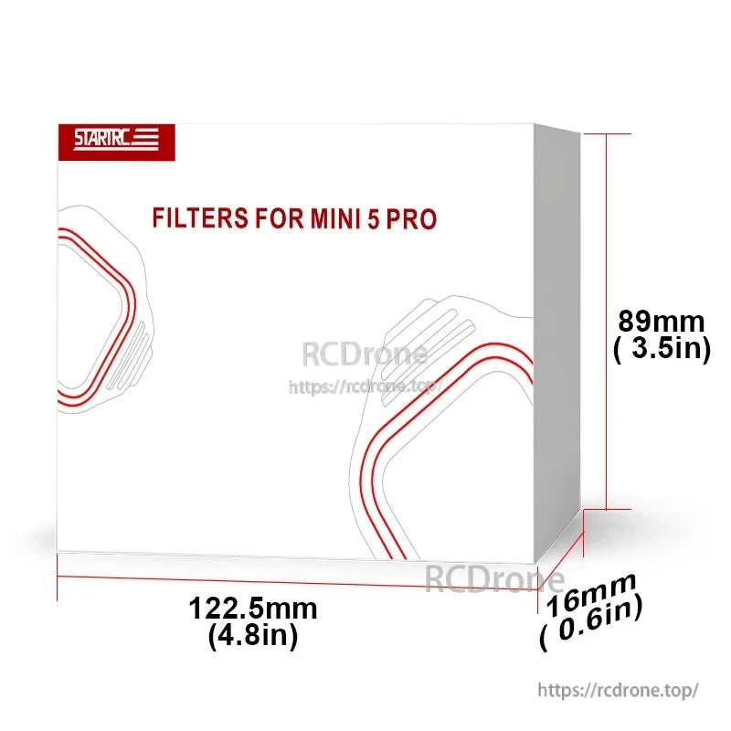 STARTRC Lens Filter, STARTRC filters for Mini 5 Pro measure 122.5mm x 89mm x 16mm, designed for enhanced aerial photography with precise fit and high-quality optics.