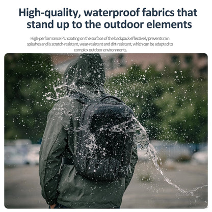 Durable, waterproof PU-coated backpack resists rain, scratches, wear, and dirt, ideal for harsh outdoor conditions.