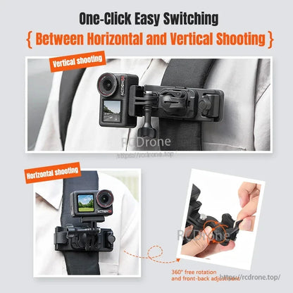 One-click switching between horizontal and vertical shooting with 360° rotation and front-back adjustment.