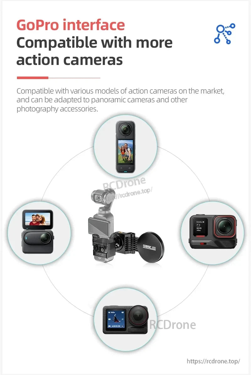 STARTRC Magnetic Mount Bracket, GoPro interface compatible with multiple action cameras and accessories.