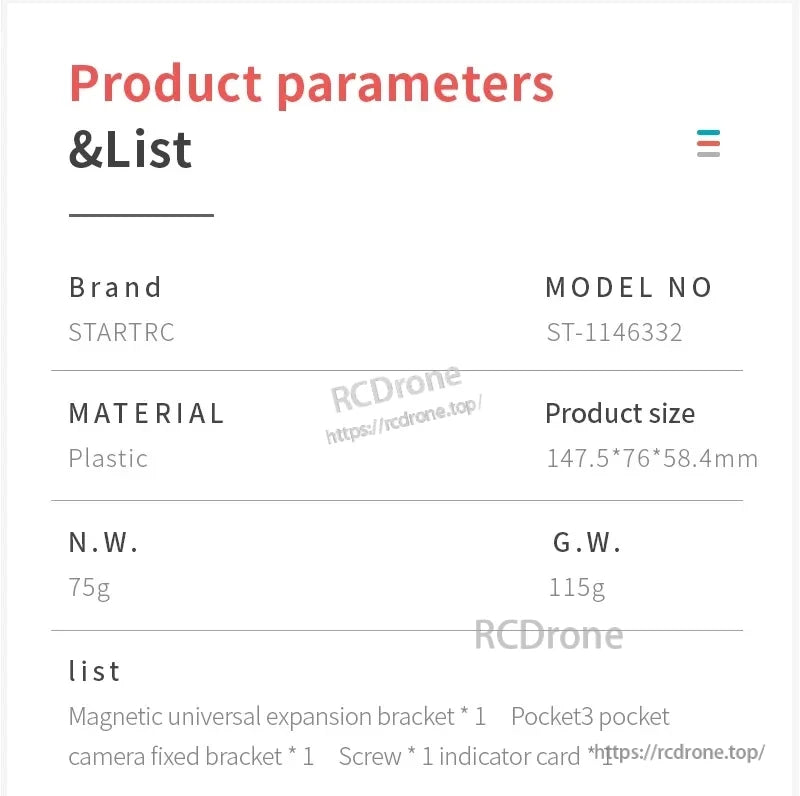 STARTRC Magnetic Mount Bracket, STARTRC ST-1146332 magnetic mount bracket: plastic, 75g, 147.5×76×58.4mm; includes bracket, screw, and card.