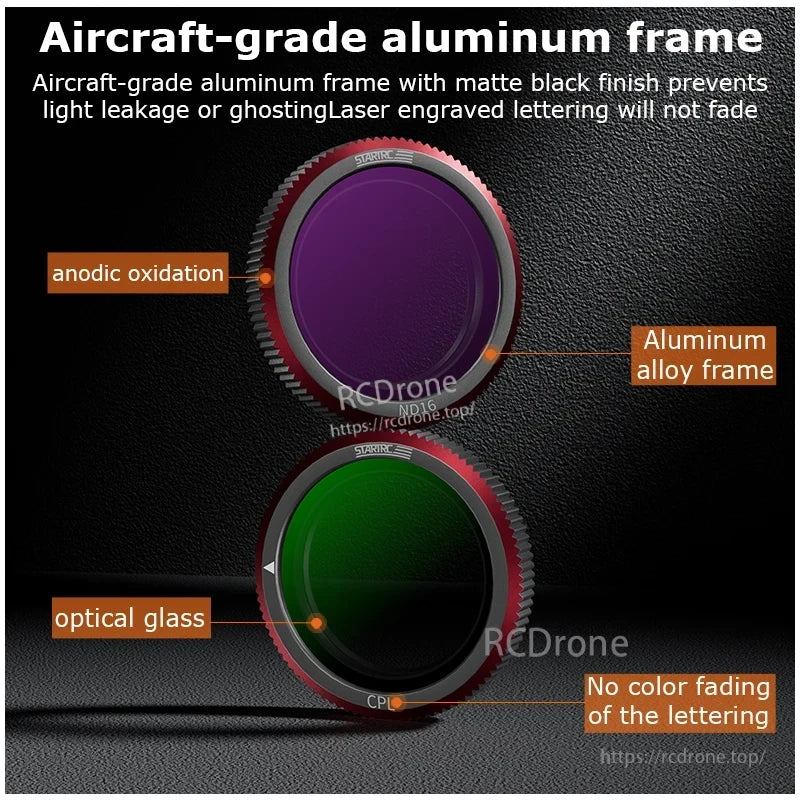 STARTRC Magnetic ND & CPL Filter, Durable aircraft-grade aluminum frame with matte black anodized finish, optical glass, and laser-engraved, fade-resistant lettering.