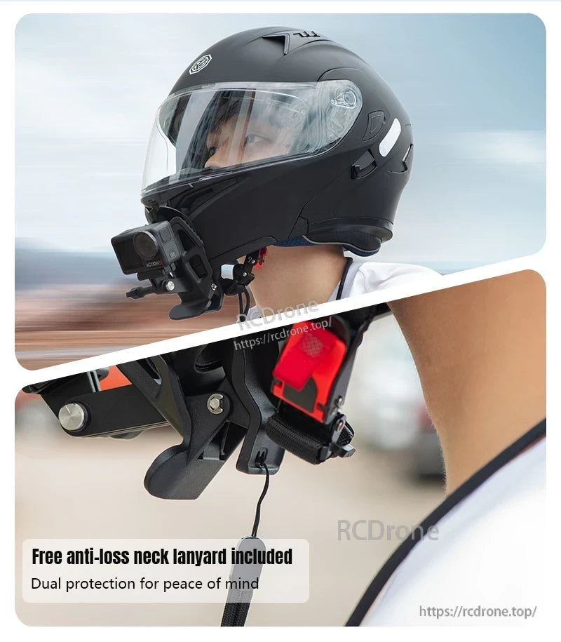 STARTRC Motorcycle Helmet Chin Mount Clip Bracket, Helmet chin mount with camera and included anti-loss lanyard ensures secure, stable fit during use.