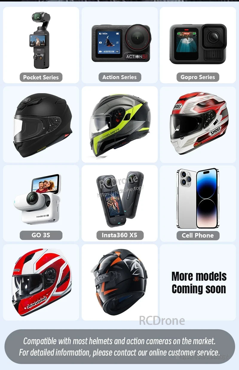 STARTRC Motorcycle Helmet Chin Mount Clip Bracket, Compatible with Pocket, Action, GoPro, helmets, GO 3S, Insta360 X5, and phones. More models coming—contact customer service for details. (24 words)