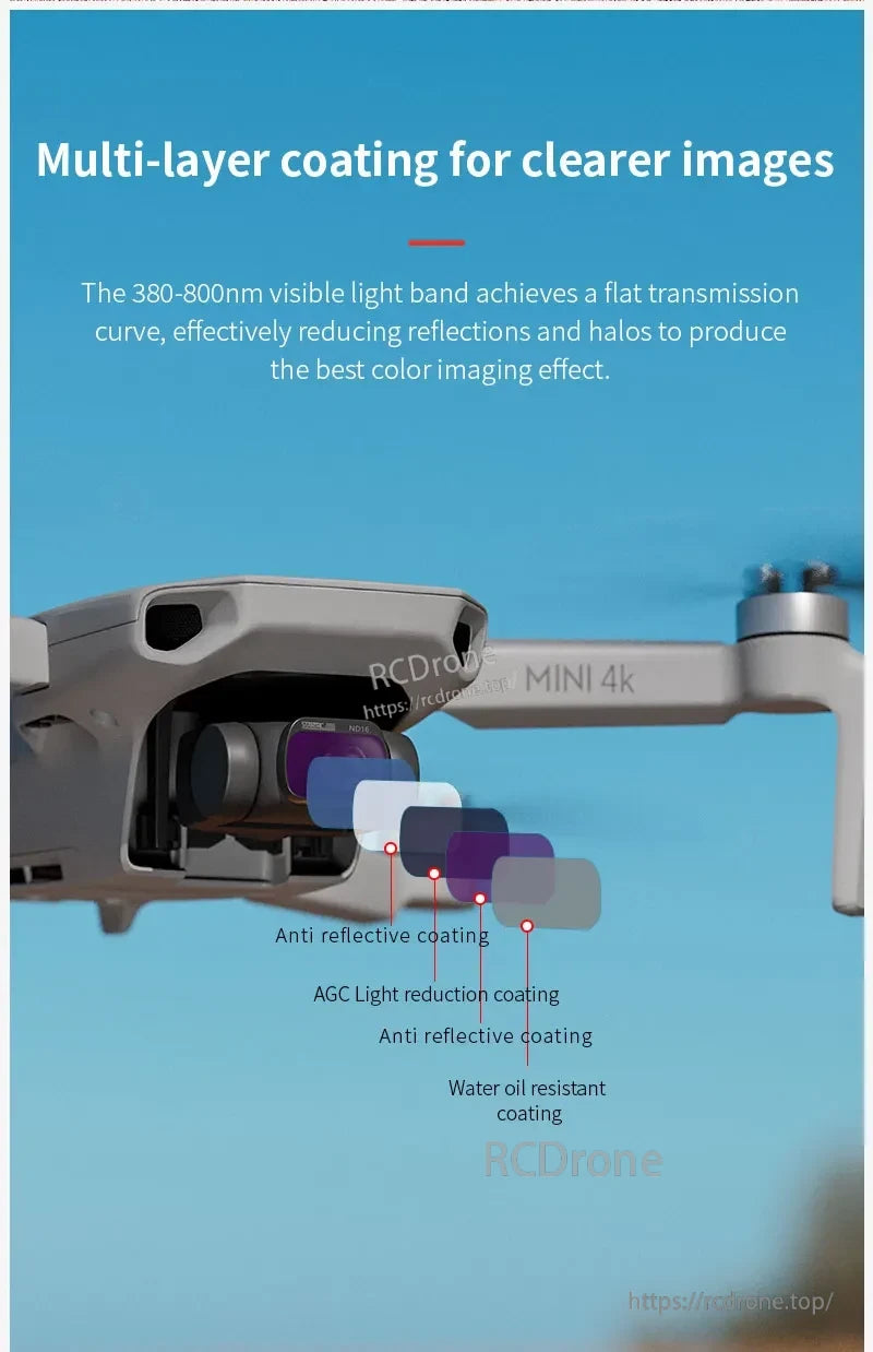 STARTRC (StartRC) ND Fil, Multi-layer coating enhances clarity with anti-reflective, light-reducing, and water-oil resistant features for superior color imaging. (18 words)