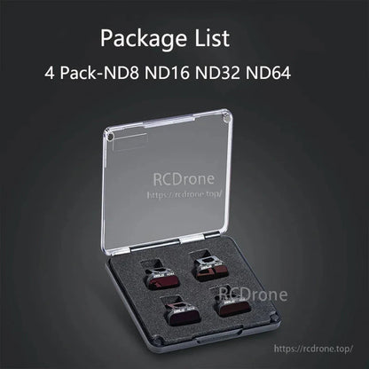 STARTRC (StartRC) ND Fil, 4-pack ND filters (ND8, ND16, ND32, ND64) for DJI Mini series drones, enhancing video quality by reducing light and enabling cinematic motion blur.